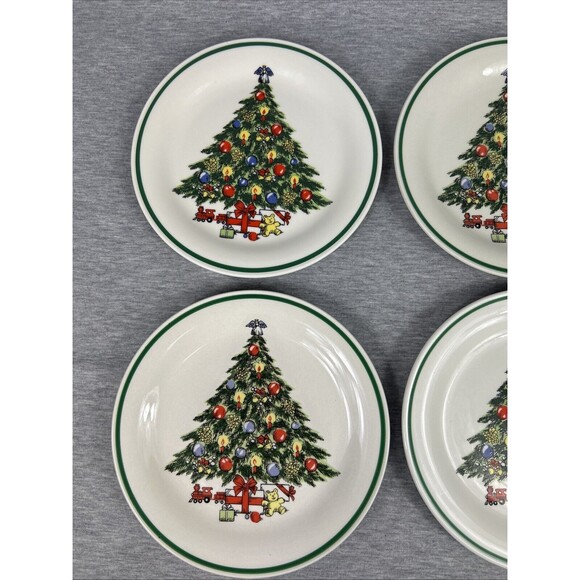 CHRISTMAS TREE Plates, 4 Small 7.5”, Stone Ware, Lynn’s, Vintage - Picture 2 of 16